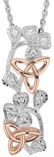 Diamond Rose Gold Silver Shamrock Trinity knot Necklace