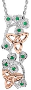 Emerald Rose Gold Silver Shamrock Trinity knot Necklace