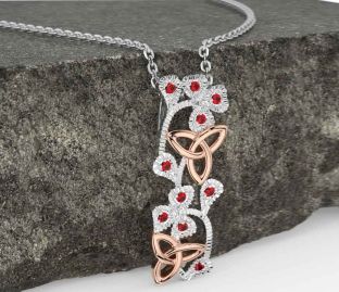 Ruby Rose Gold Silver Shamrock Trinity knot Necklace