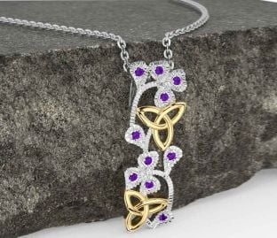 Amethyst Gold Silver Shamrock Trinity knot Necklace