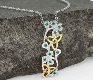 Emerald Gold Silver Shamrock Trinity knot Necklace