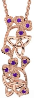 Amethyst Rose Gold Silver Shamrock Trinity knot Necklace