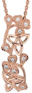 Diamond Rose Gold Silver Shamrock Trinity knot Necklace