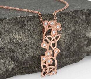 Diamond Rose Gold Silver Shamrock Trinity knot Necklace