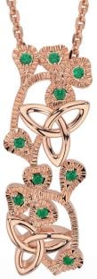 Emerald Rose Gold Silver Shamrock Trinity knot Necklace