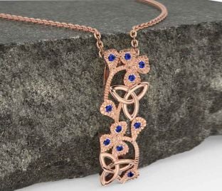 Sapphire Rose Gold Silver Shamrock Trinity knot Necklace