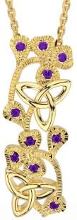 Amethyst Gold Silver Shamrock Trinity knot Necklace