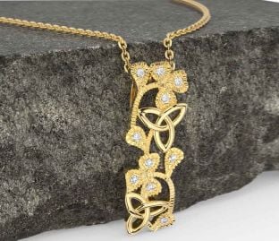 Diamond Gold Silver Shamrock Trinity knot Necklace