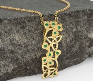 Emerald Gold Silver Shamrock Trinity knot Necklace
