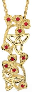 Ruby Gold Silver Shamrock Trinity knot Necklace