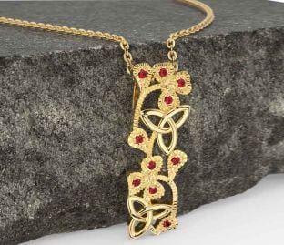 Ruby Gold Silver Shamrock Trinity knot Necklace