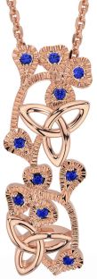 Sapphire Rose Gold Shamrock Trinity knot Necklace