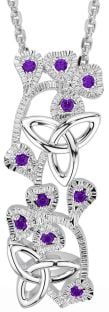 Amethyst Silver Shamrock Trinity knot Necklace