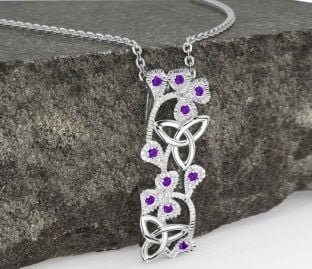 Amethyst Silver Shamrock Trinity knot Necklace