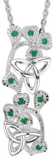 Emerald Silver Shamrock Trinity knot Necklace