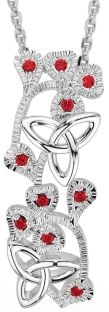 Ruby Silver Shamrock Trinity knot Necklace