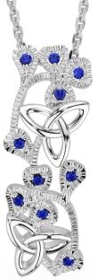 Sapphire Silver Shamrock Trinity knot Necklace