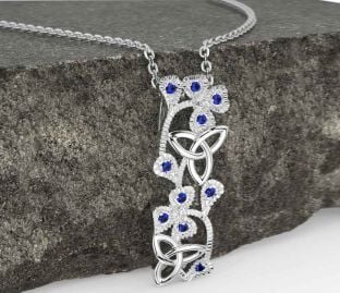 Sapphire Silver Shamrock Trinity knot Necklace