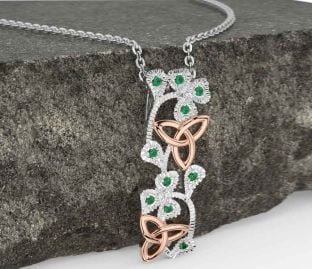 Emerald Rose Gold Silver Shamrock Trinity knot Necklace