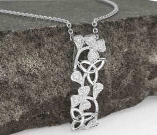 Diamond White Gold Shamrock Trinity knot Necklace