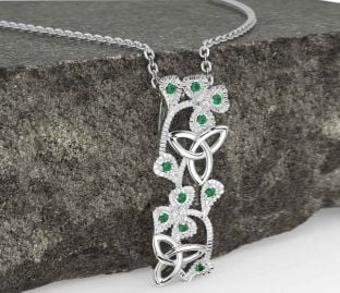 Emerald White Gold Shamrock Trinity knot Necklace