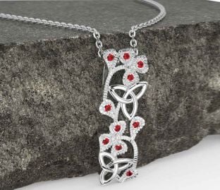 Ruby White Gold Shamrock Trinity knot Necklace