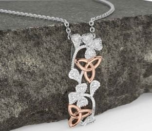 Diamond White Rose Gold Shamrock Trinity knot Necklace