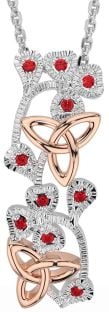 Ruby White Rose Gold Shamrock Trinity knot Necklace