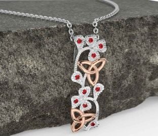 Ruby White Rose Gold Shamrock Trinity knot Necklace