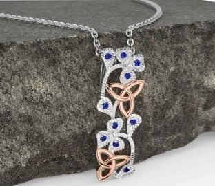 Sapphire White Rose Gold Shamrock Trinity knot Necklace