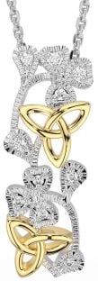 Diamond White Yellow Gold Shamrock Trinity knot Necklace