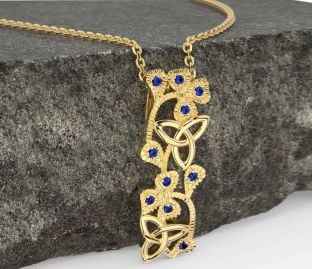 Sapphire Gold Shamrock Trinity knot Necklace