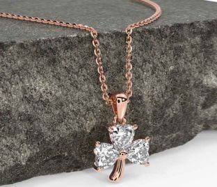Diamond Rose Gold Silver Shamrock Necklace
