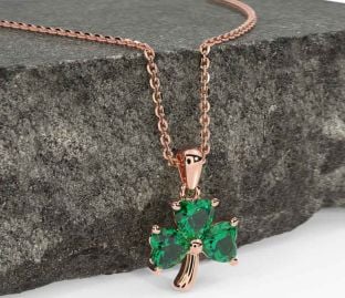 Emerald Rose Gold Silver Shamrock Necklace