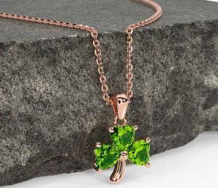 Peridot Rose Gold Silver Shamrock Necklace