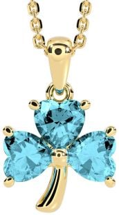 Aquamarine Gold Silver Shamrock Necklace