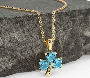 Aquamarine Gold Silver Shamrock Necklace