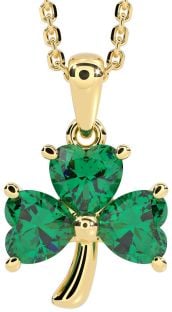 Emerald Gold Silver Shamrock Necklace