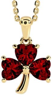 Garnet Gold Silver Shamrock Necklace