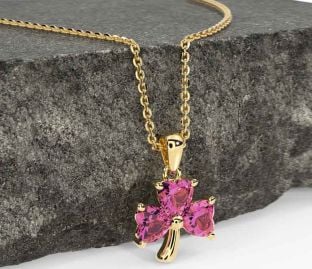 Pink Tourmaline Gold Silver Shamrock Necklace