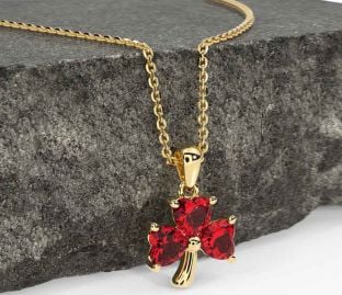 Ruby Gold Silver Shamrock Necklace