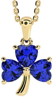 Sapphire Gold Silver Shamrock Necklace