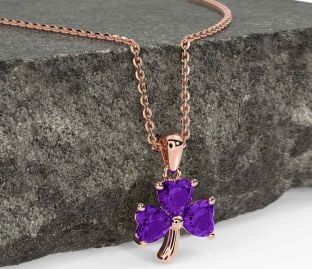 Amethyst Rose Gold Shamrock Necklace