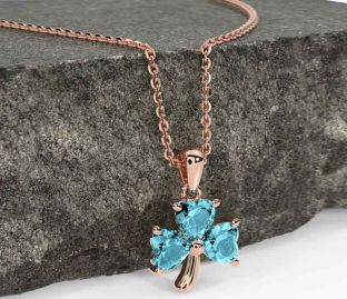 Aquamarine Rose Gold Shamrock Necklace