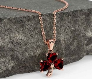 Garnet Rose Gold Shamrock Necklace