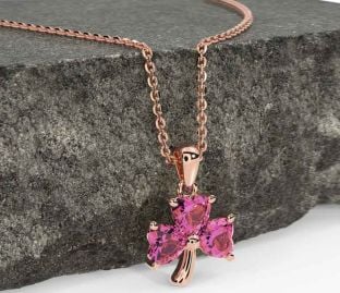 Pink Tourmaline Rose Gold Shamrock Necklace