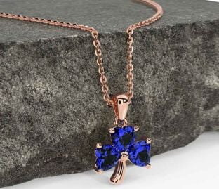 Sapphire Rose Gold Shamrock Necklace