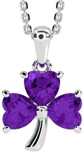 Amethyst Silver Shamrock Necklace