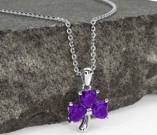 Amethyst Silver Shamrock Necklace