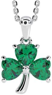 Emerald Silver Shamrock Necklace